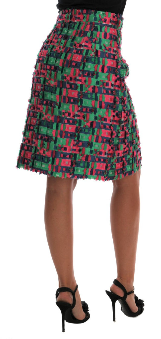 Pink Green Jacquard Pencil Skirt-Dolce & Gabbana-LabelTerrace.com