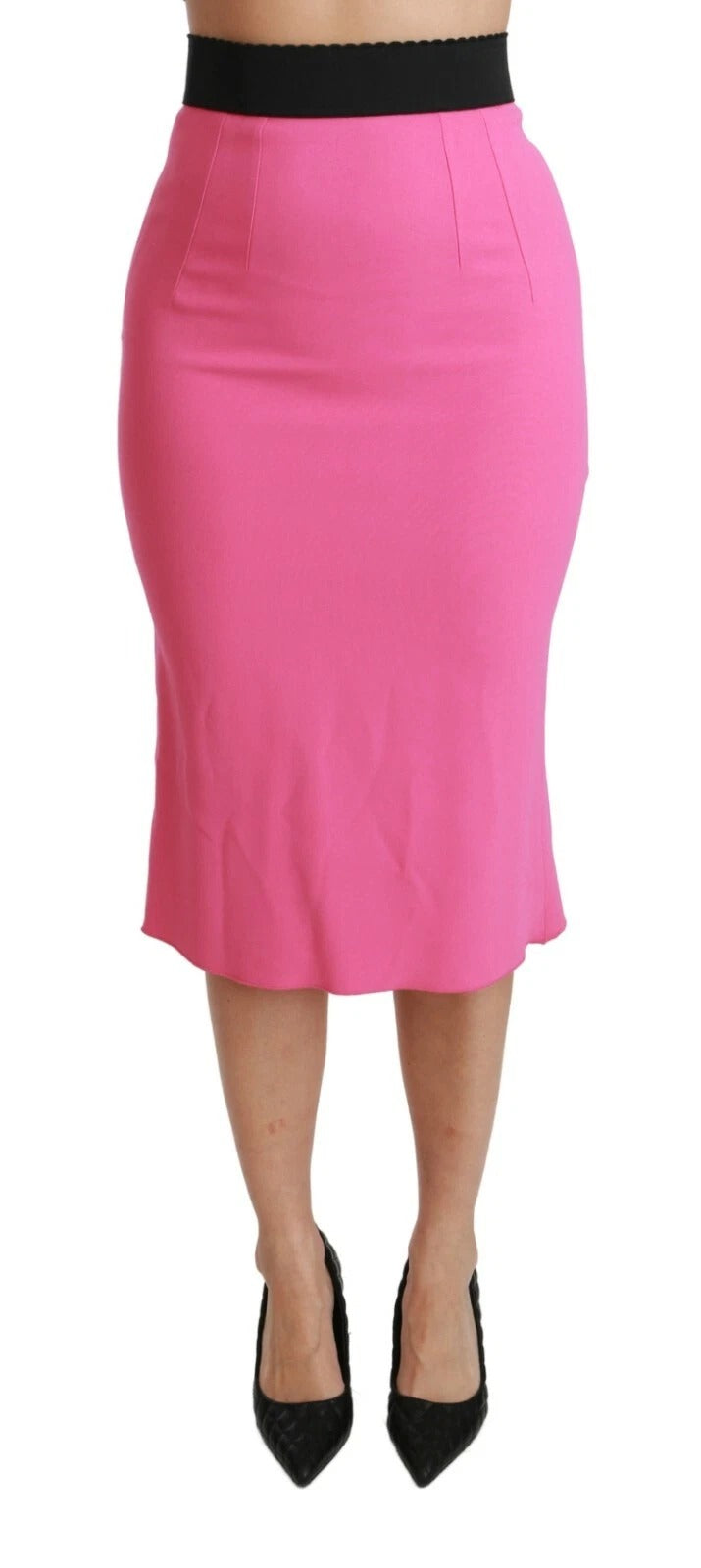 Pink High Waist Pencil Cut Midi Skirt-Dolce & Gabbana-LabelTerrace.com