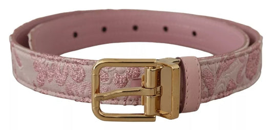 Pink Jaquard Embroidered Gold Tone Metal Buckle Belt-Dolce & Gabbana-LabelTerrace.com
