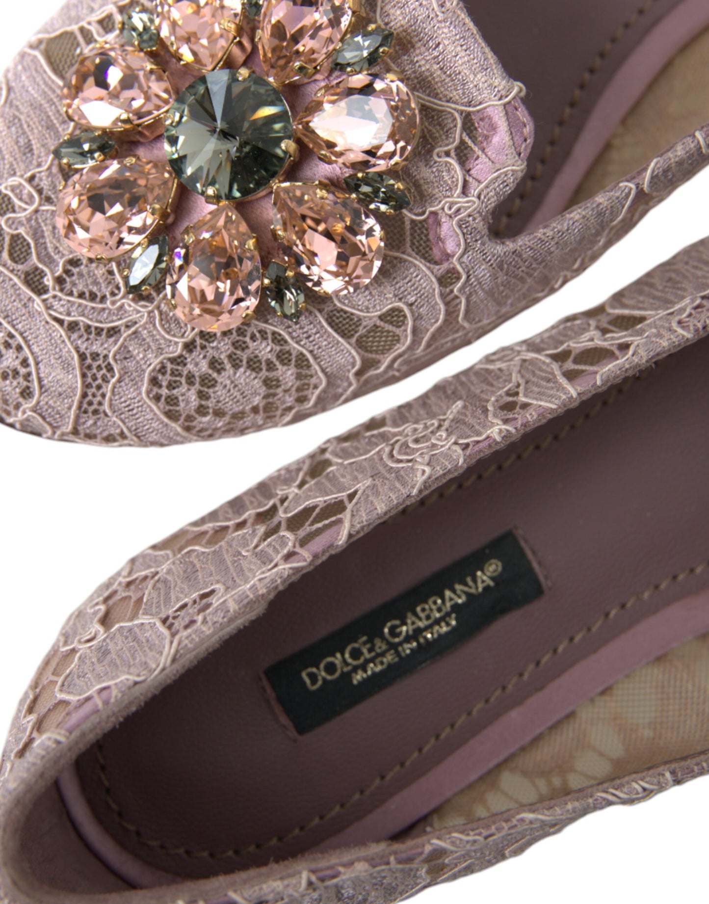 Pink Lace Crystal Ballet Flats Loafers Shoes-Dolce & Gabbana-LabelTerrace.com