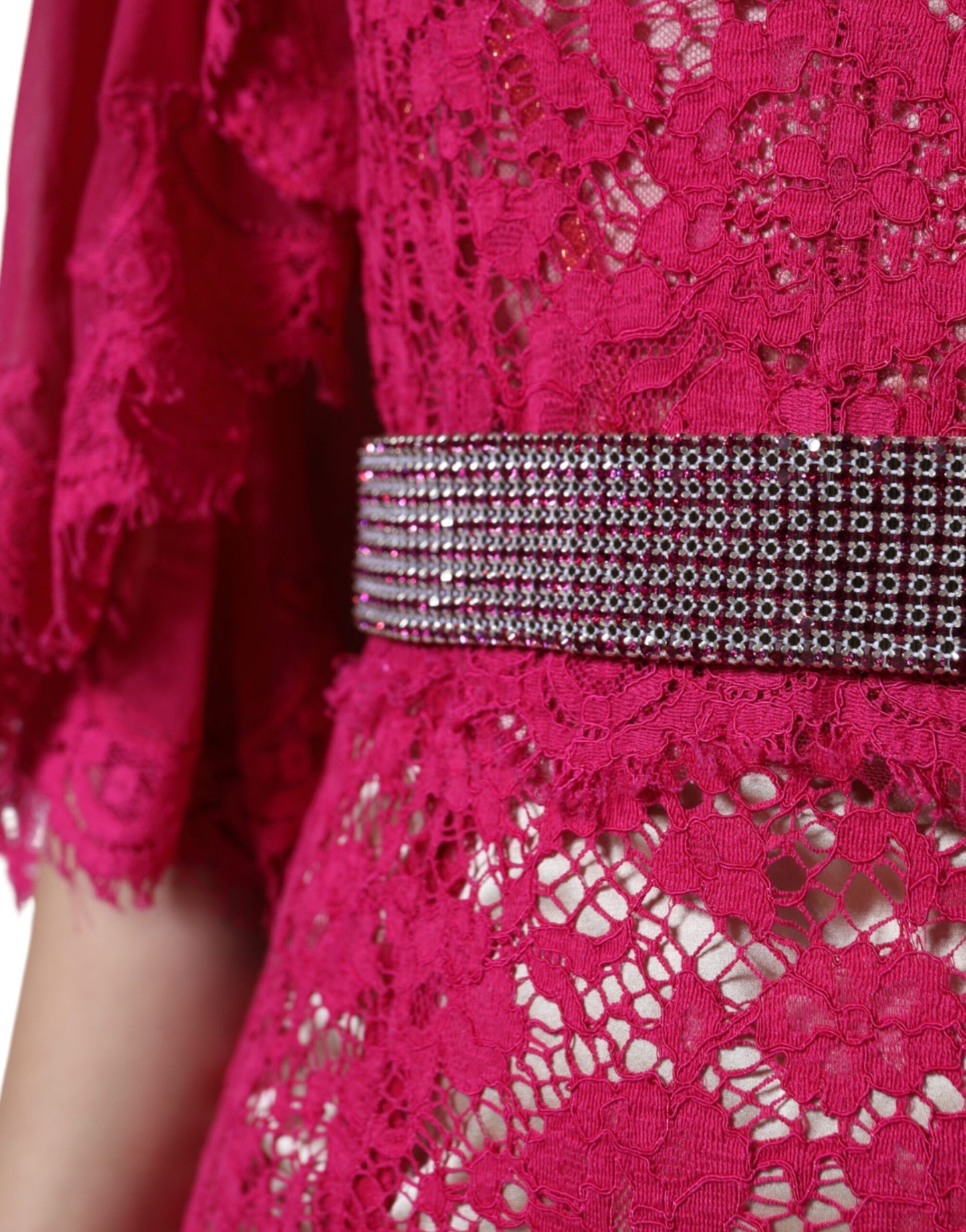 Pink Lace Crystal Sheath Long Gown Dress-Dolce & Gabbana-LabelTerrace.com