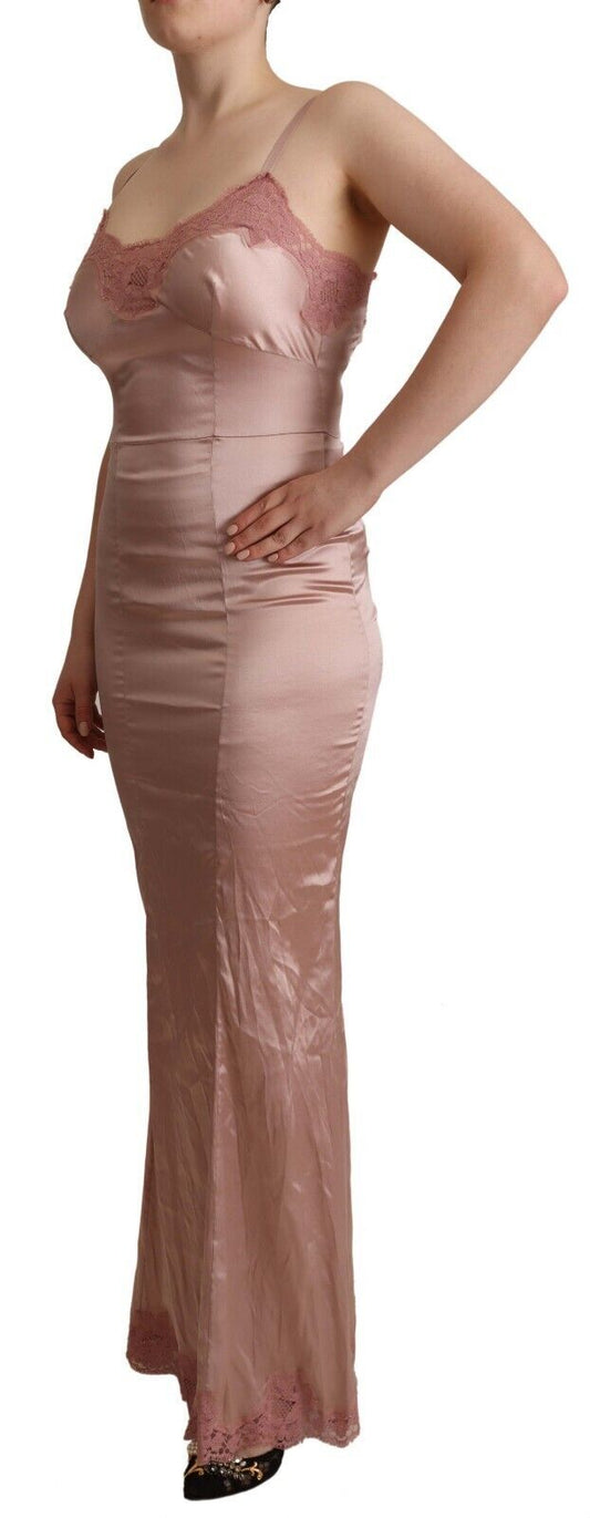 Pink Lace Long Bodycon Maxi Polyester Dress-Dolce & Gabbana-LabelTerrace.com
