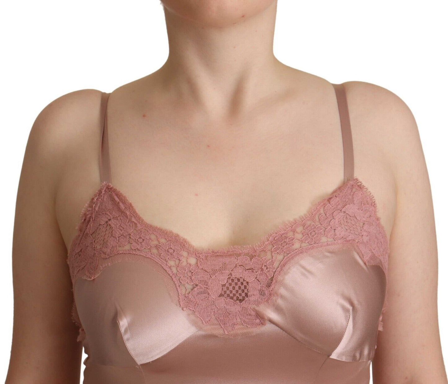 Pink Lace Long Bodycon Maxi Polyester Dress-Dolce & Gabbana-LabelTerrace.com