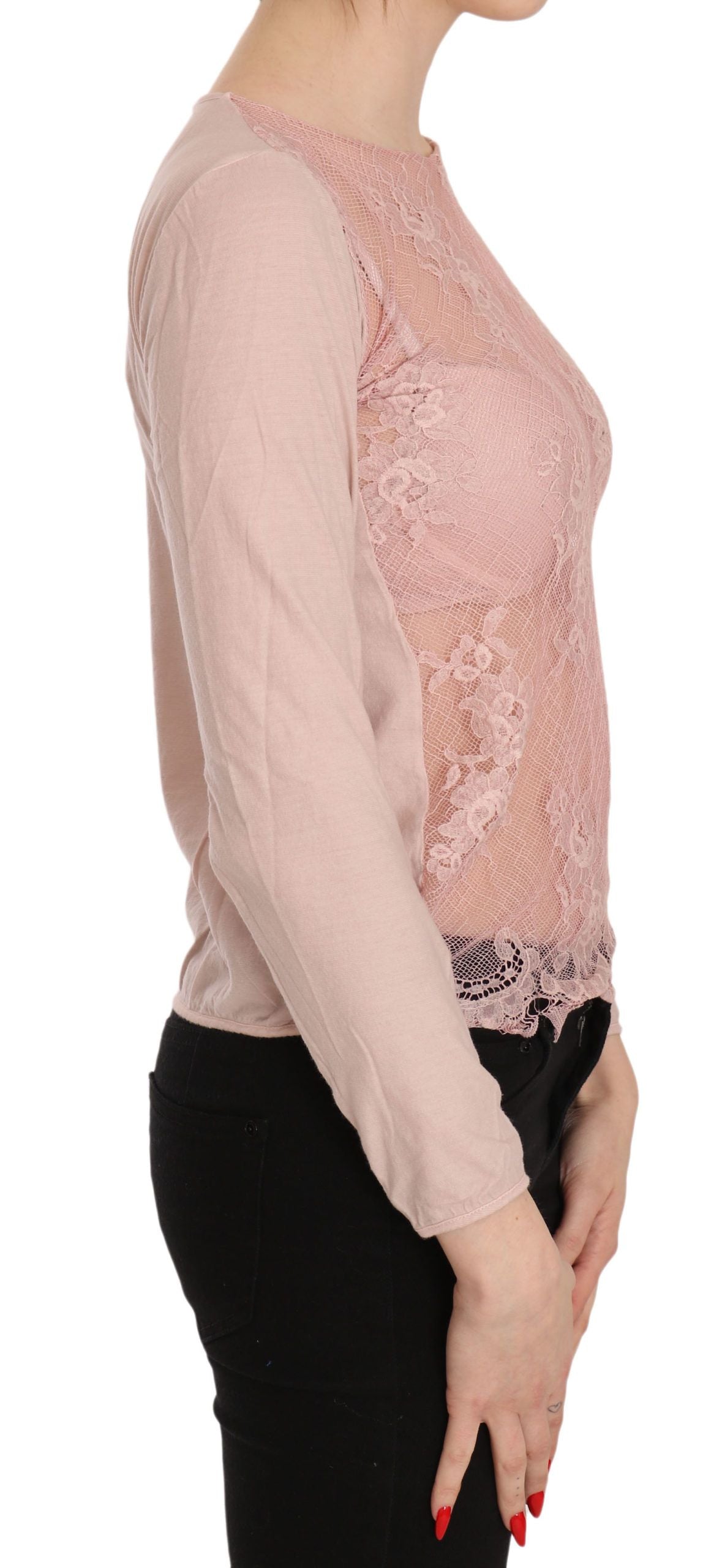 Pink Lace See Through Long Sleeve Top Blouse-PINK MEMORIES-LabelTerrace.com