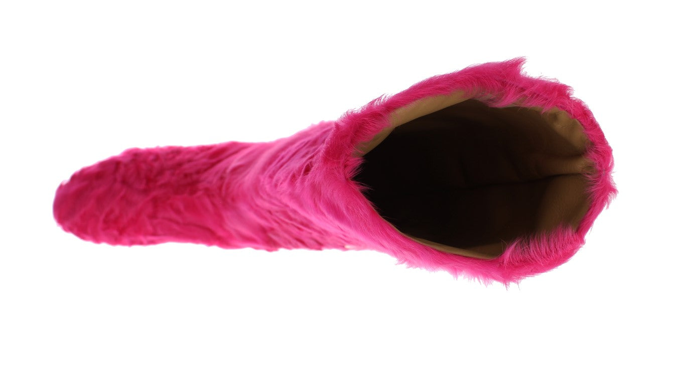Pink Lamb Fur Leather Flat Boots-Dolce & Gabbana-LabelTerrace.com