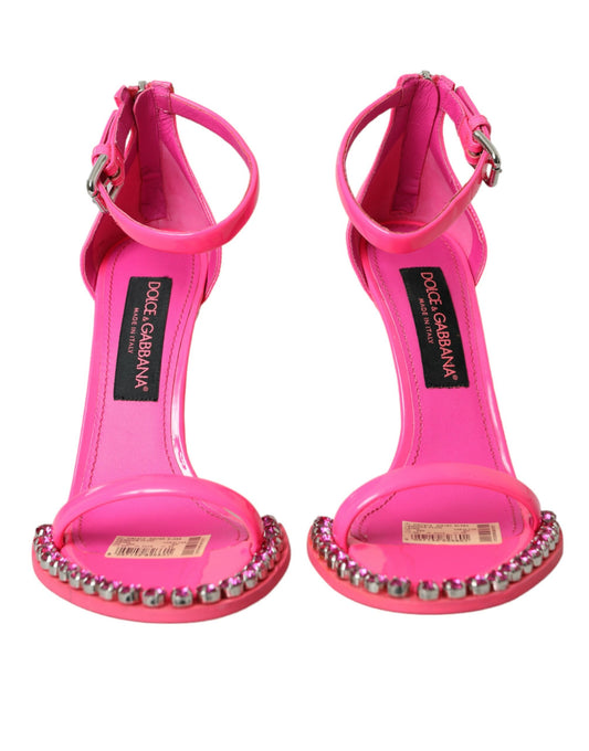 Pink Leather Crystal Heels Sandals Shoes-Dolce & Gabbana-LabelTerrace.com