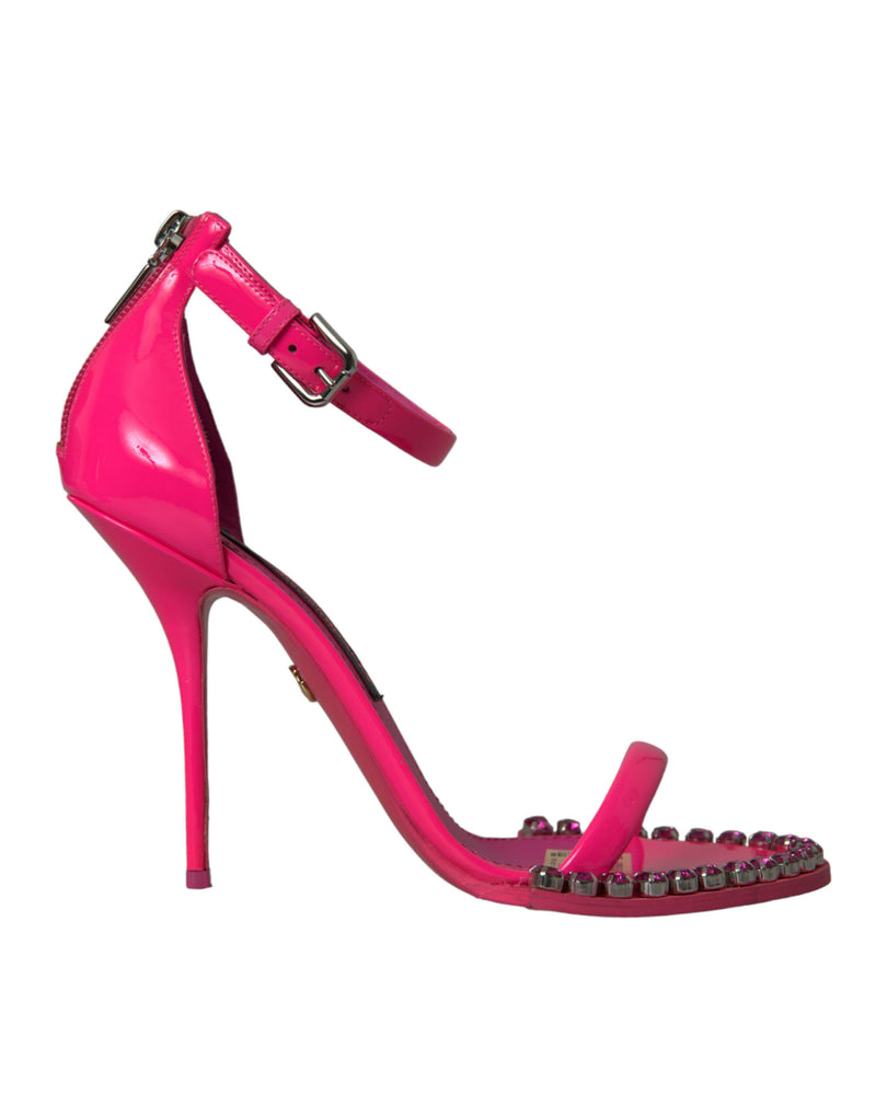 Pink Leather Crystal Heels Sandals Shoes-Dolce & Gabbana-LabelTerrace.com
