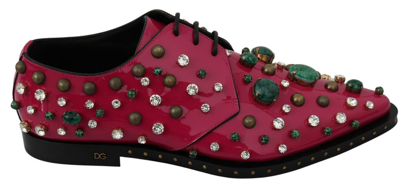 Pink Leather Crystals Dress Broque Shoes-Dolce & Gabbana-LabelTerrace.com