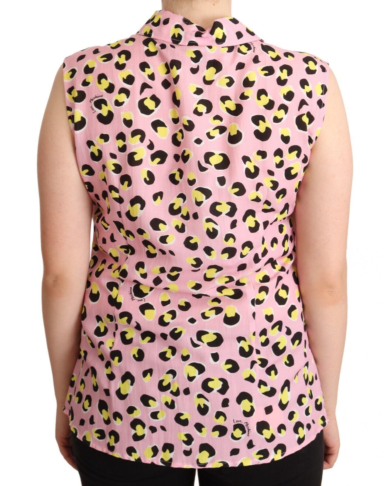 Pink Leopard Print Sleeveless Collared Polo Top-Love Moschino-LabelTerrace.com