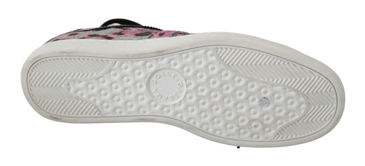 Pink Leopard Print Training Leather Flat Sneakers-Dolce & Gabbana-LabelTerrace.com