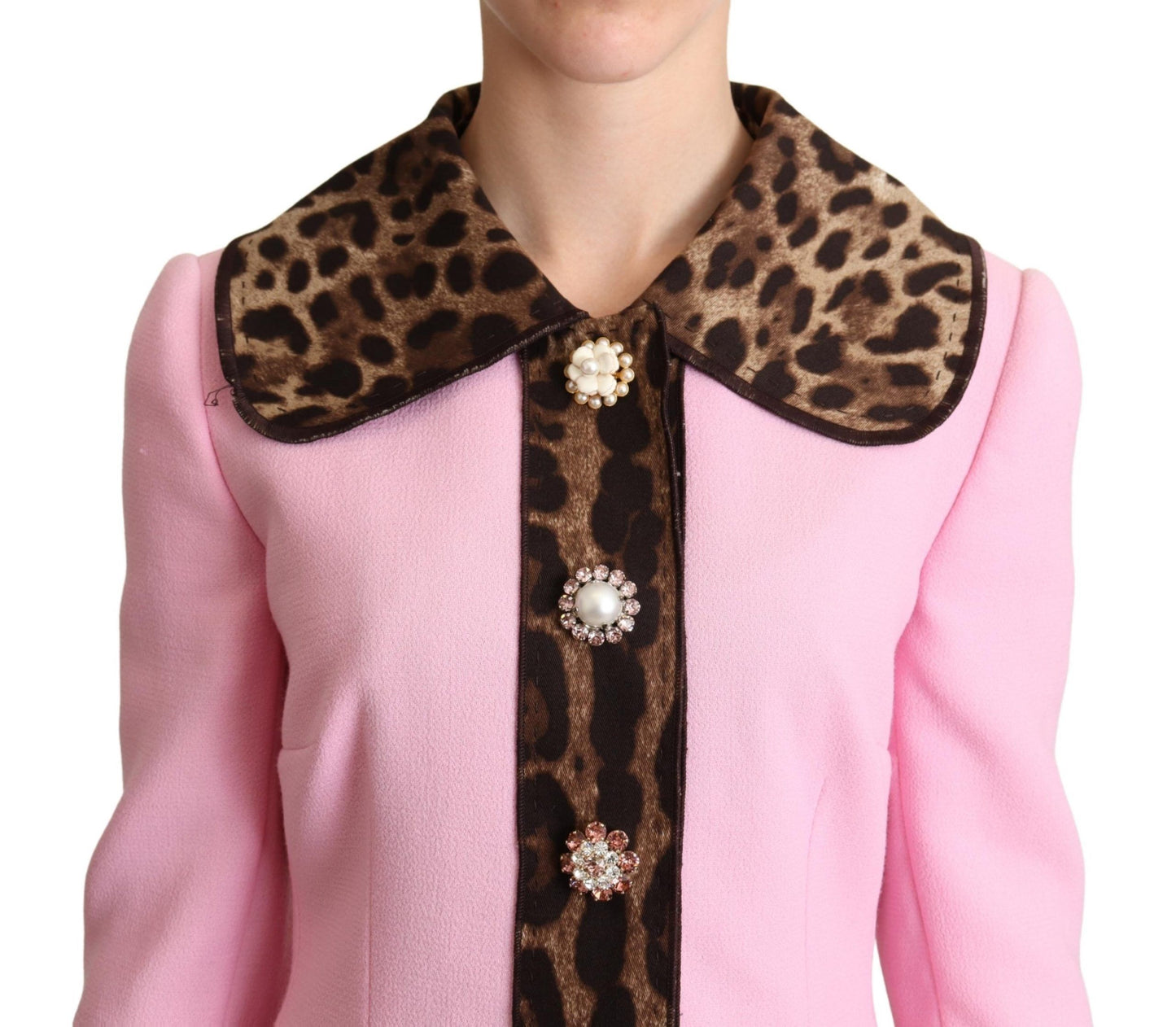 Pink Leopard Wool Trenchcoat Jacket-Dolce & Gabbana-LabelTerrace.com