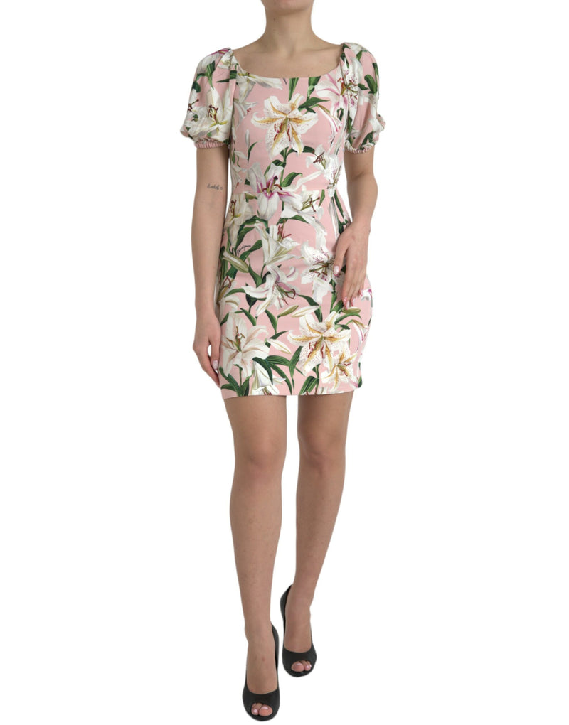 Pink Lily Viscose Sheath Stretch Mini Dress-Dolce & Gabbana-LabelTerrace.com