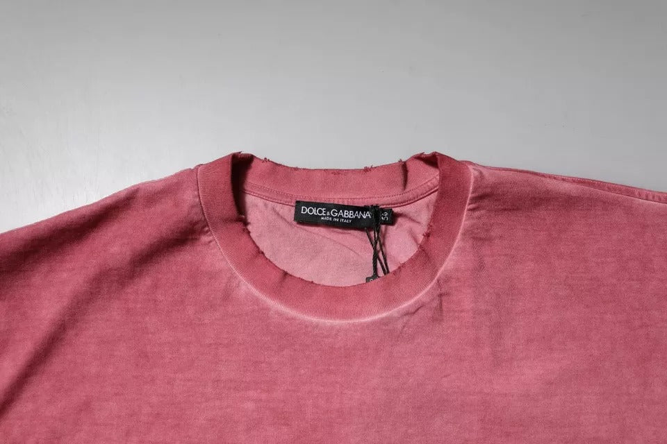 Pink Logo Print Cotton Crew Neck T-shirt-Dolce & Gabbana-LabelTerrace.com