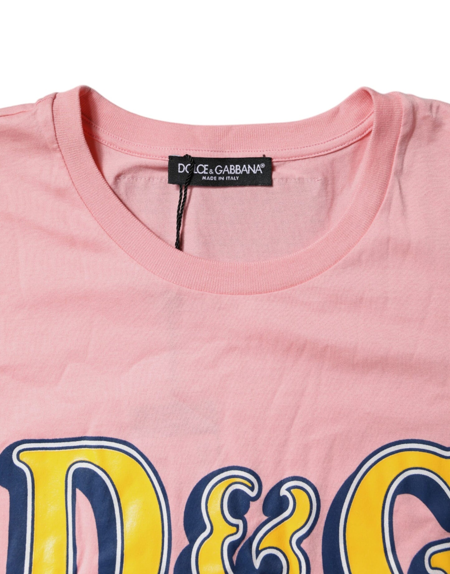 Pink Logo Print Cotton Crew Neck Tee T-shirt-Dolce & Gabbana-LabelTerrace.com