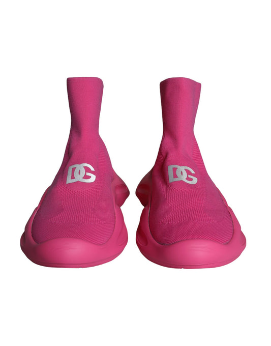 Pink Logo Print Slip On Socks Sneakers Shoes-Dolce & Gabbana-LabelTerrace.com