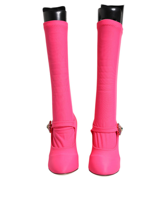 Pink Nylon Crystal Vally High Boots Shoes-Dolce & Gabbana-LabelTerrace.com