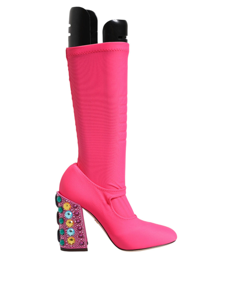 Pink Nylon Crystal Vally High Boots Shoes-Dolce & Gabbana-LabelTerrace.com