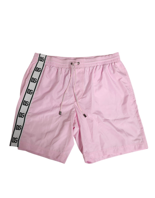 Pink Nylon Logo Side Stripe Beachwear Men Swimwear-Dolce & Gabbana-LabelTerrace.com