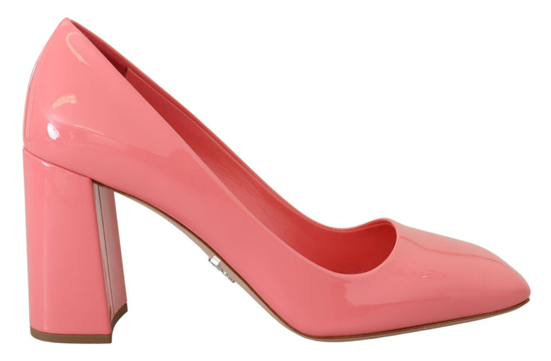 Pink Patent Leather Block Heels Pumps Classic-Prada-LabelTerrace.com