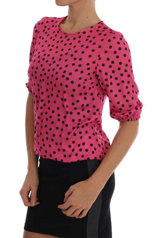 Pink Polka Dotted Silk Blouse-Dolce & Gabbana-LabelTerrace.com