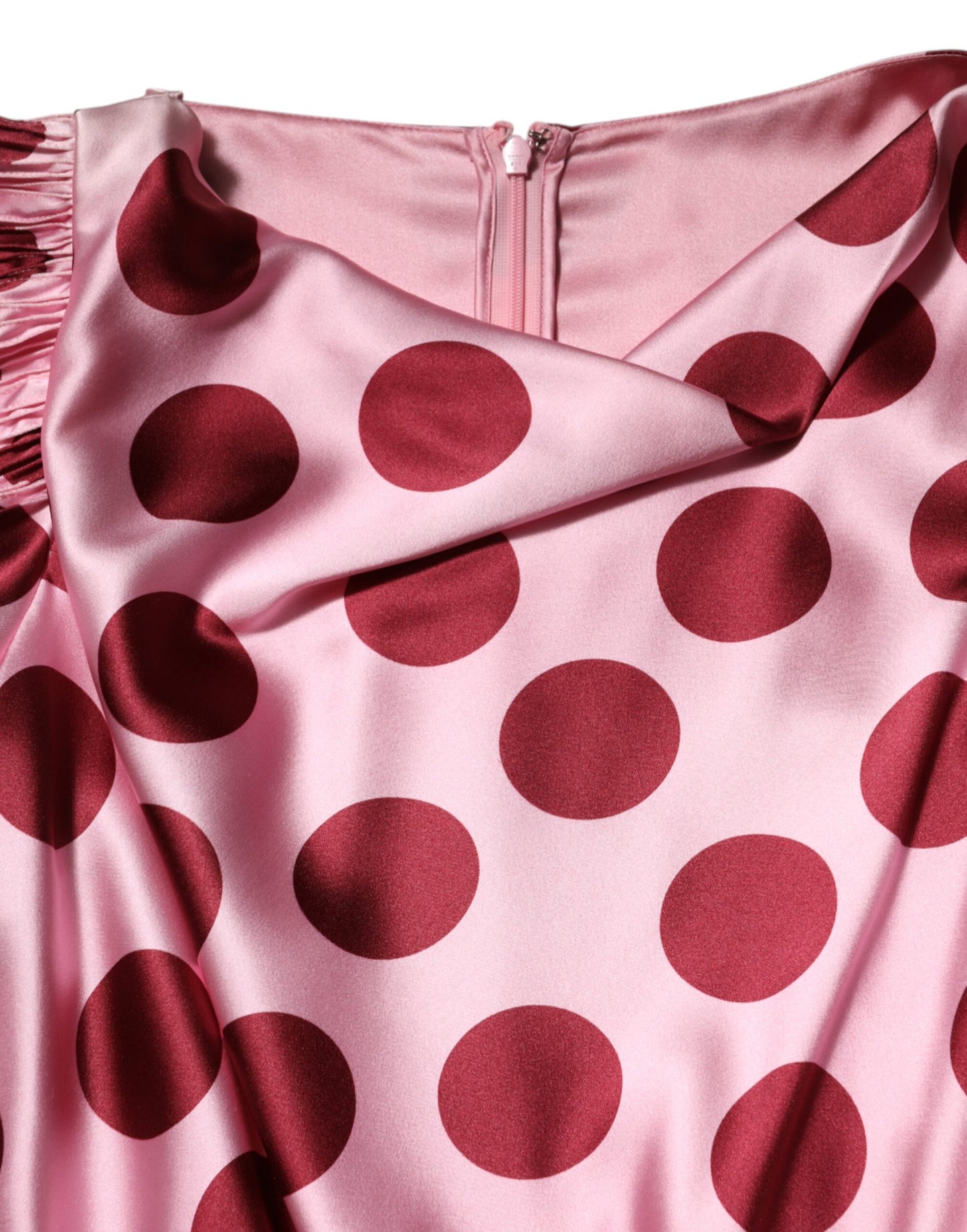 Pink Red Polka Dot Silk Satin Maxi Gown Dress-Dolce & Gabbana-LabelTerrace.com