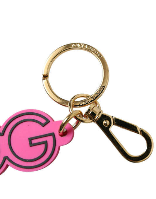 Pink Rubber Gold Tone Metal DG Logo Keyring Keychain-Dolce & Gabbana-LabelTerrace.com