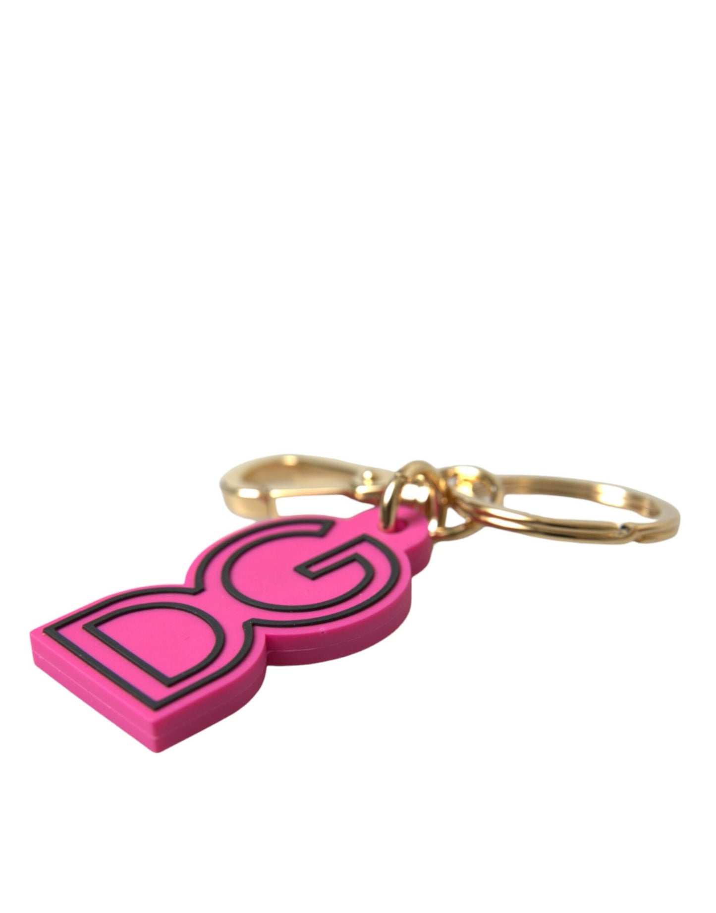 Pink Rubber Gold Tone Metal DG Logo Keyring Keychain-Dolce & Gabbana-LabelTerrace.com