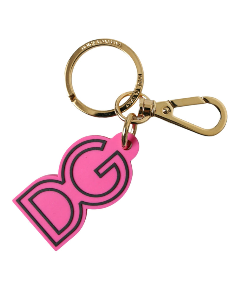 Pink Rubber Gold Tone Metal DG Logo Keyring Keychain-Dolce & Gabbana-LabelTerrace.com