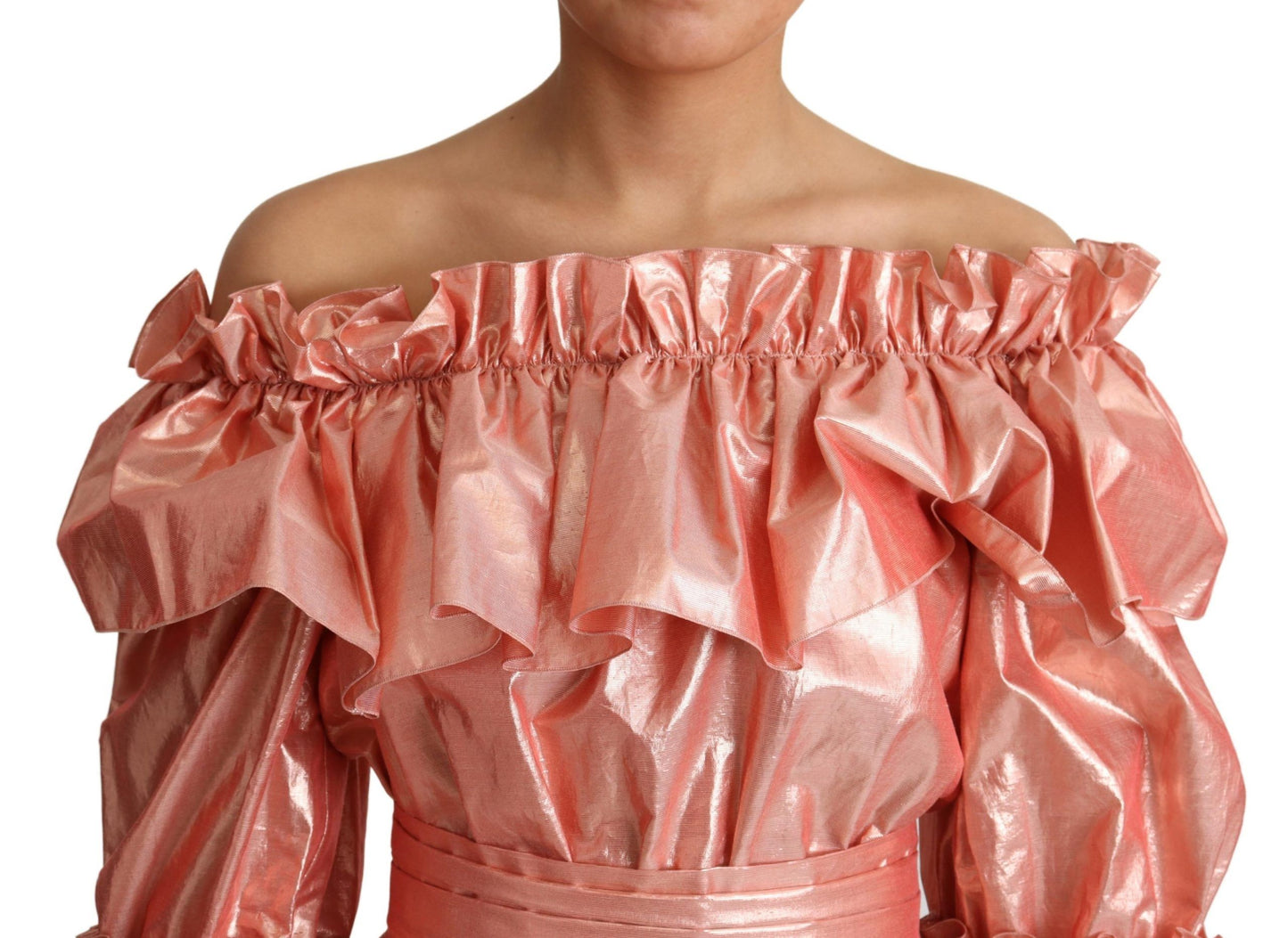 Pink Ruffled Dress Silk Cotton Gown Dress-Dolce & Gabbana-LabelTerrace.com