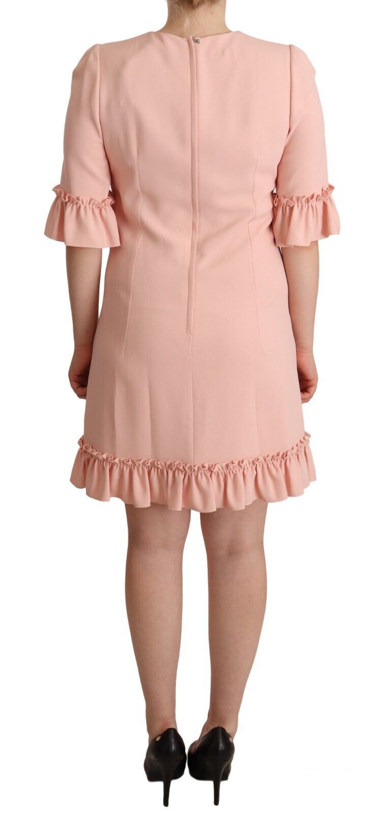 Pink Ruffled Sleeves Viscose Sheath Dress-Dolce & Gabbana-LabelTerrace.com