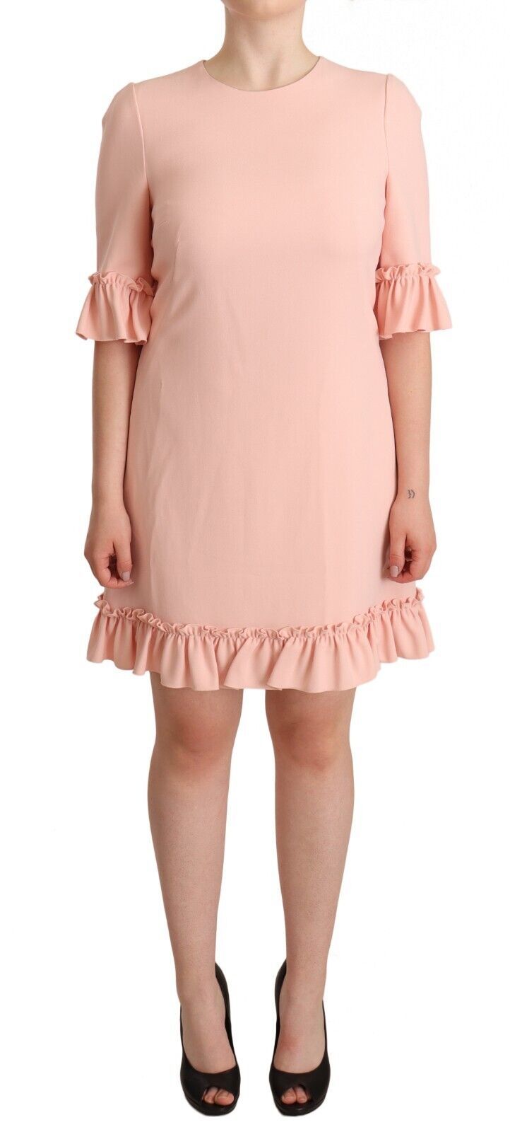 Pink Ruffled Sleeves Viscose Sheath Dress-Dolce & Gabbana-LabelTerrace.com
