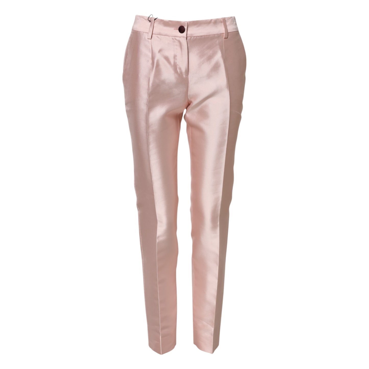 Pink Satin High Waist Tapered Pants-Dolce & Gabbana-LabelTerrace.com