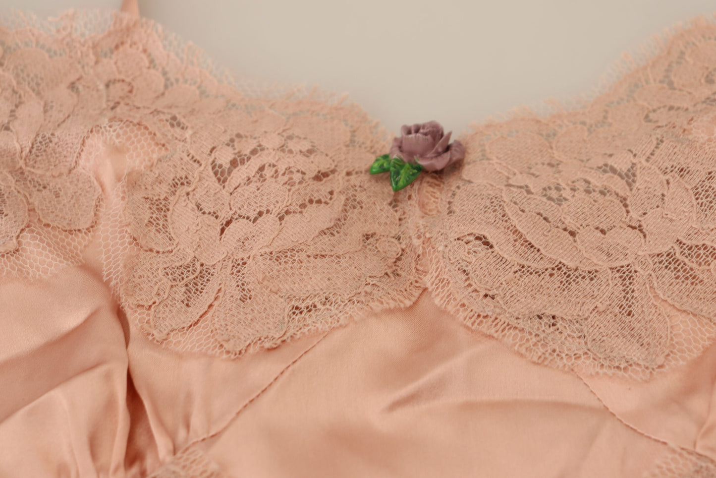 Pink Satin Lace Roses Tank Top Lingerie-Dolce & Gabbana-LabelTerrace.com