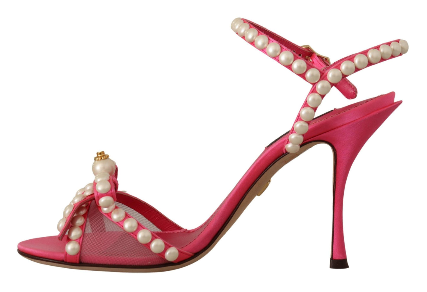 Pink Satin White Pearl Crystals Heels Shoes-Dolce & Gabbana-LabelTerrace.com