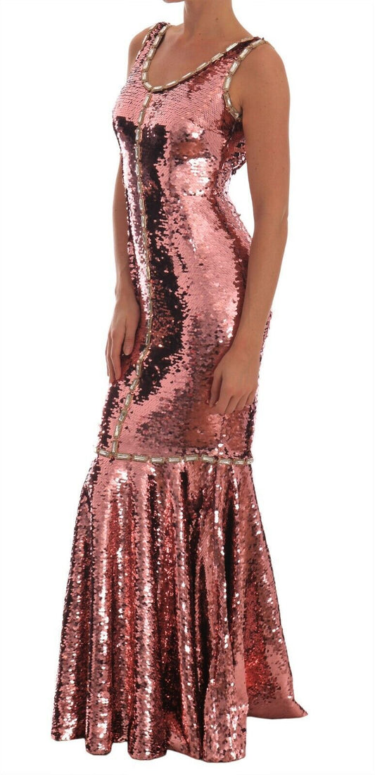 Pink Sequined Sheath Crystal Dress Gown-Dolce & Gabbana-LabelTerrace.com