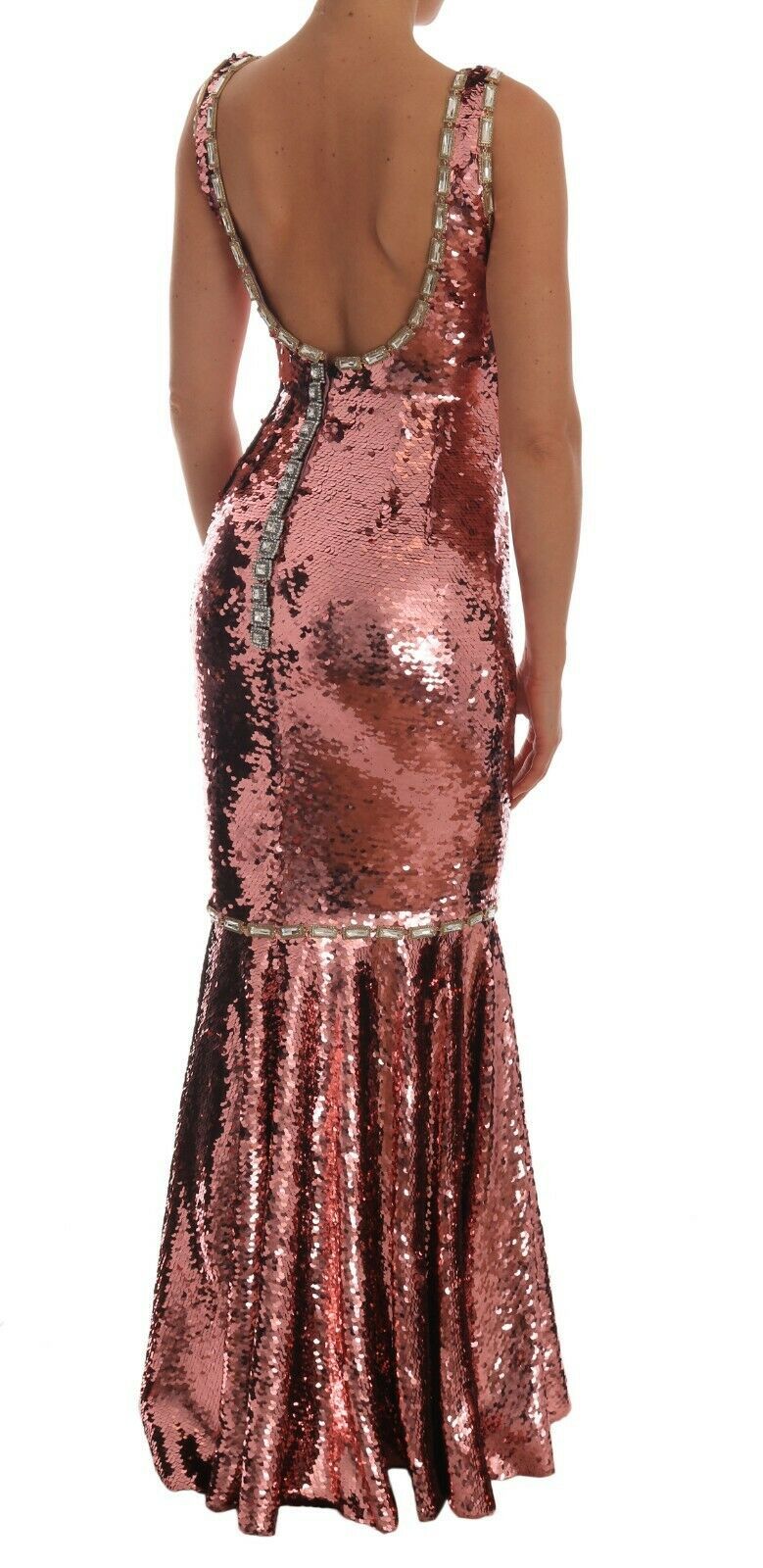 Pink Sequined Sheath Crystal Dress Gown-Dolce & Gabbana-LabelTerrace.com