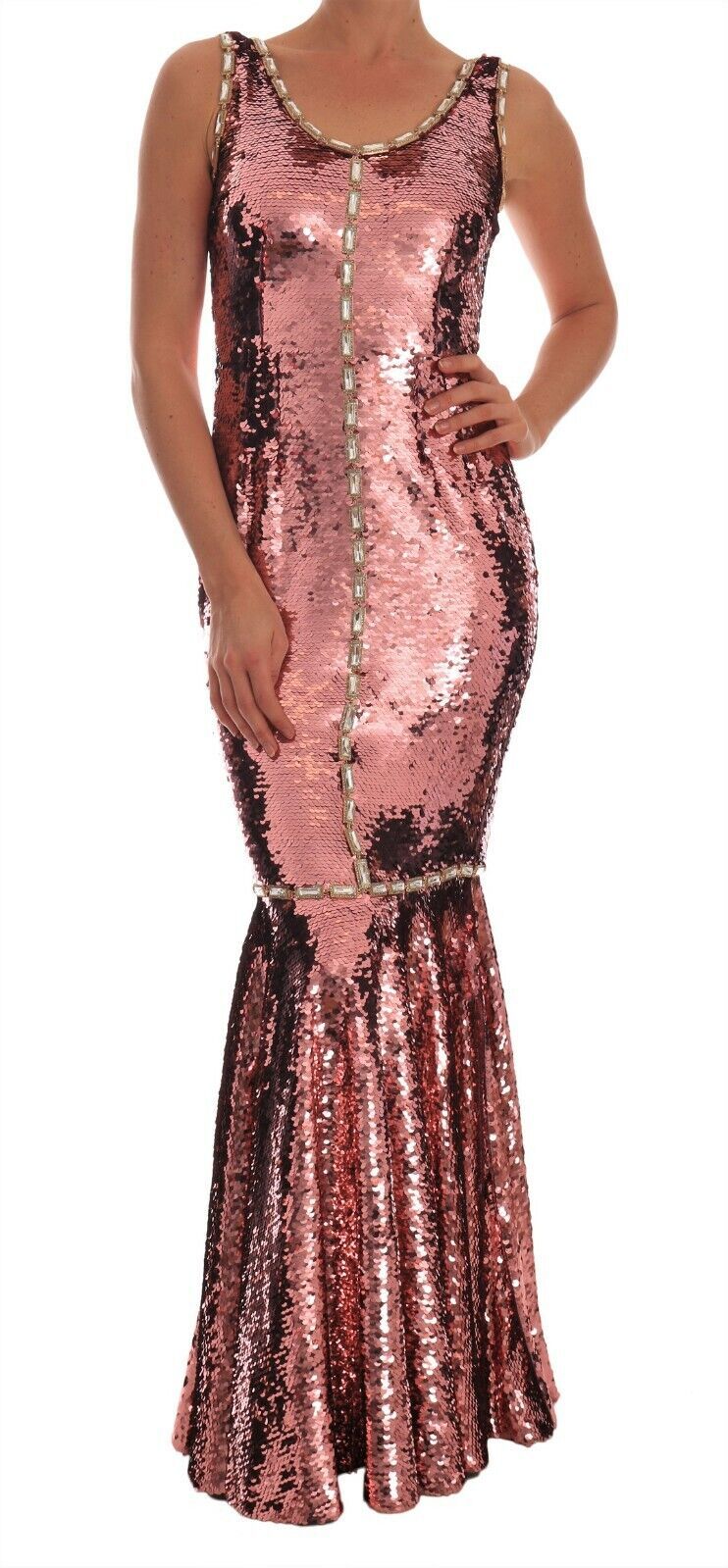 Pink Sequined Sheath Crystal Dress Gown-Dolce & Gabbana-LabelTerrace.com