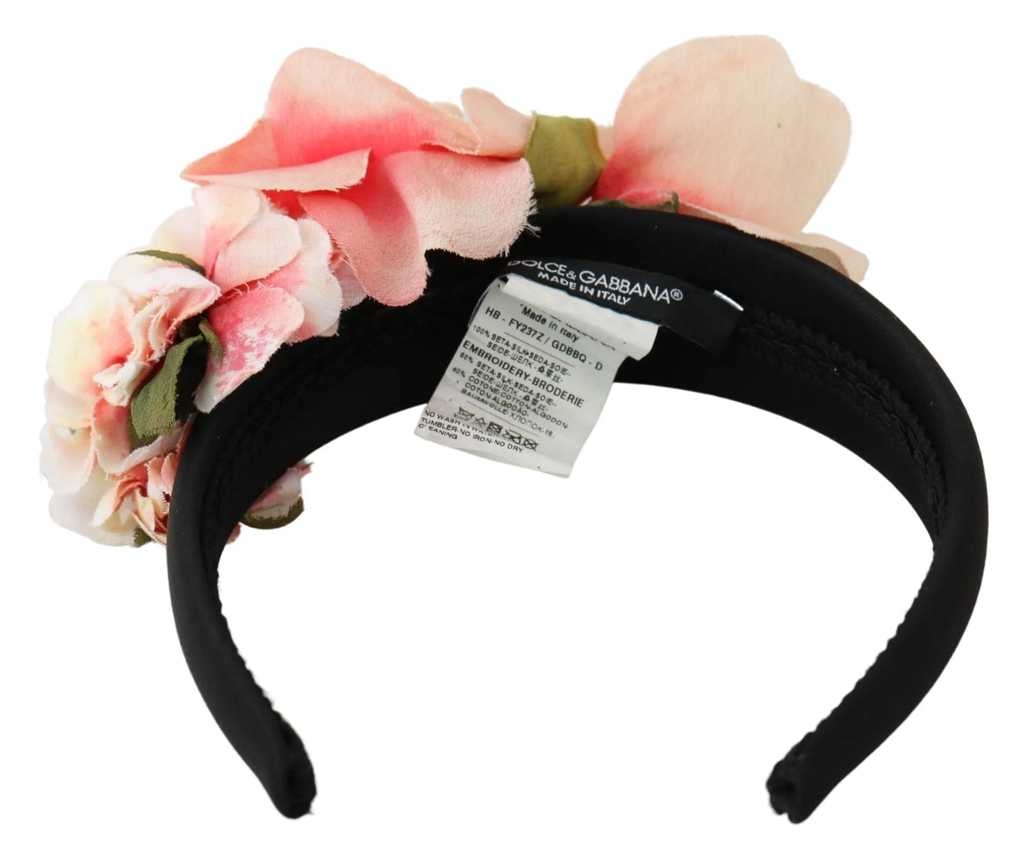 Pink Silk Black Floral Headband Logo Diadem-Dolce & Gabbana-LabelTerrace.com