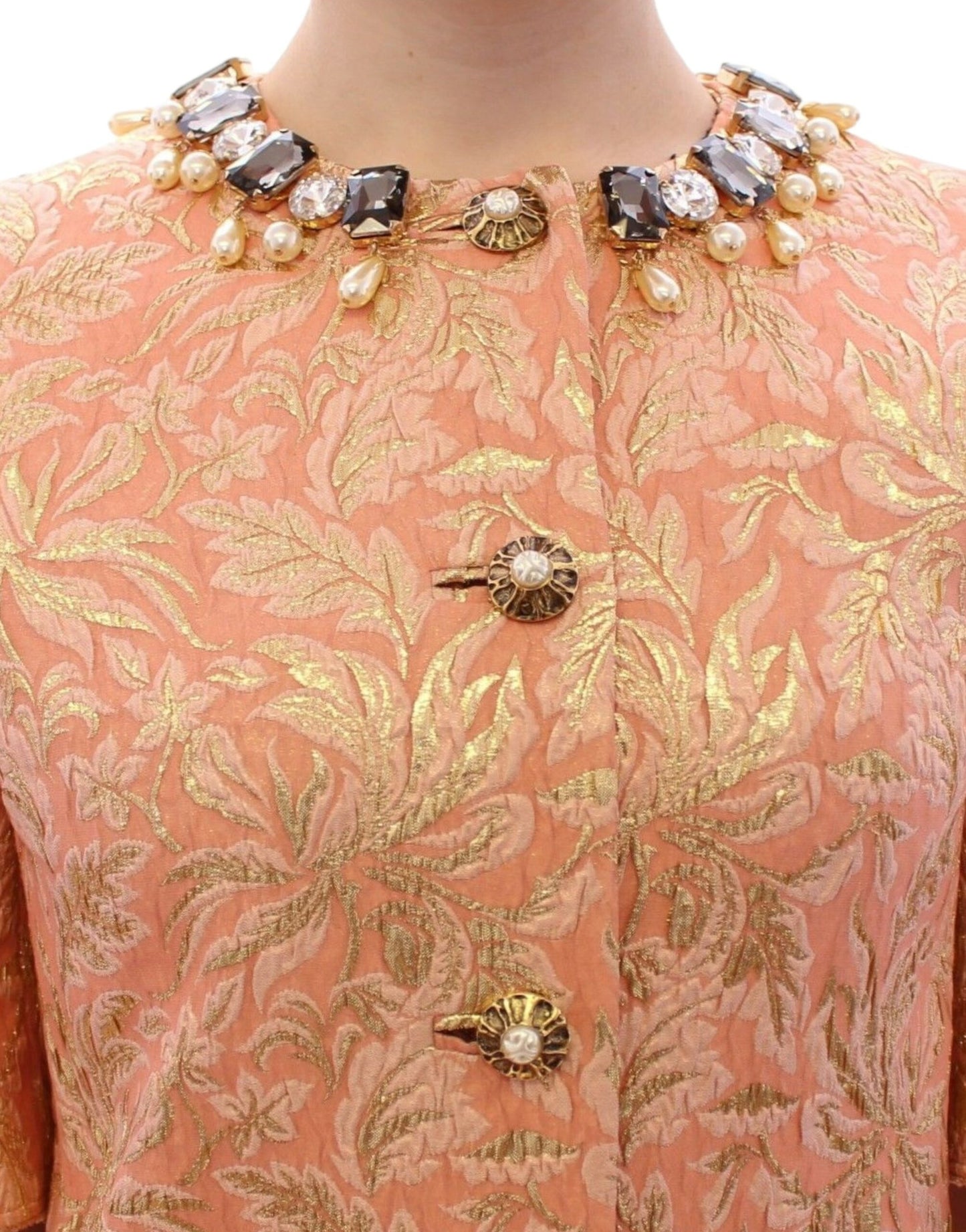 Pink Silk Brocade Crystal Jacket Coat-Dolce & Gabbana-LabelTerrace.com