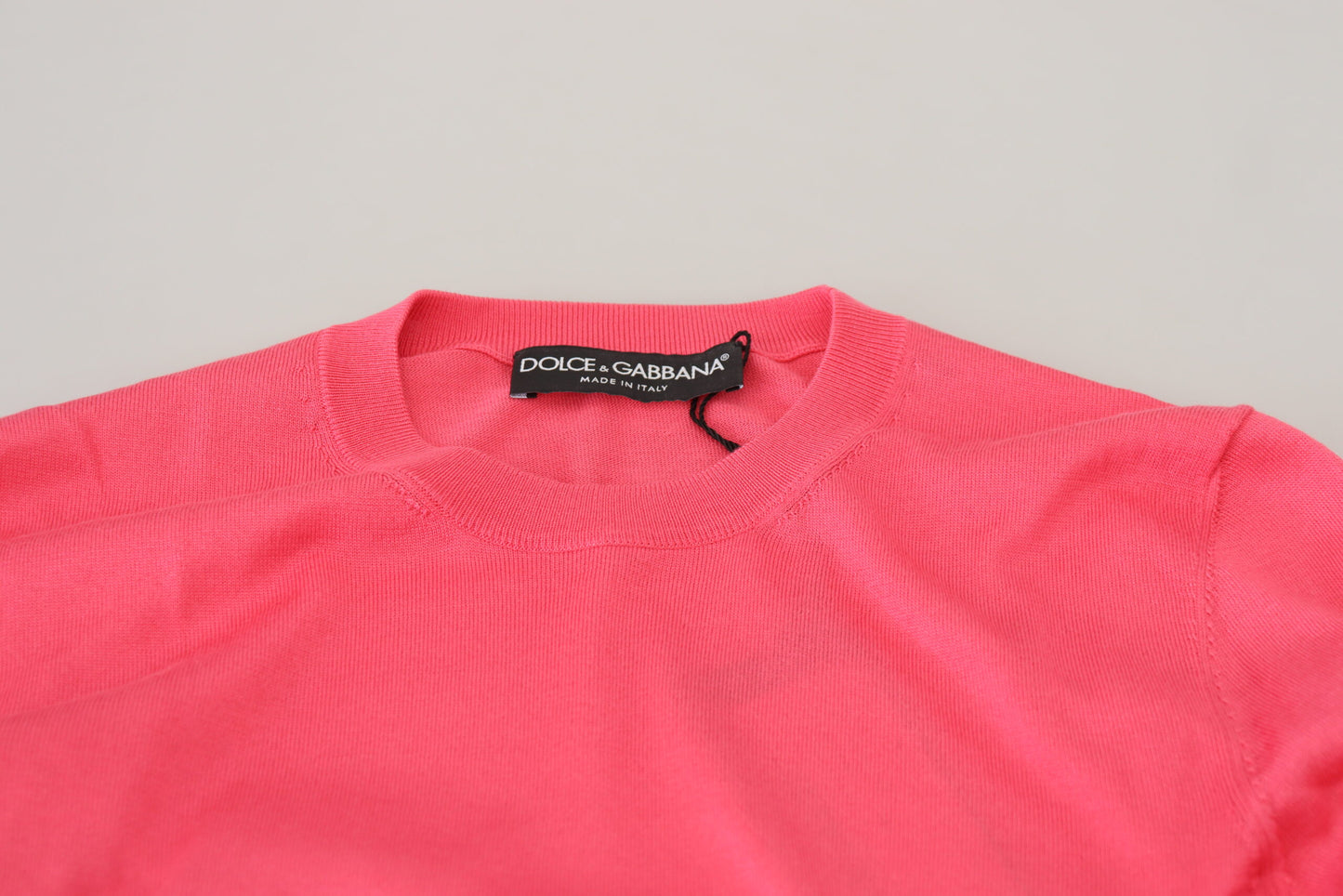 Pink Silk Cropped Crewneck Pullover Sweater-Dolce & Gabbana-LabelTerrace.com