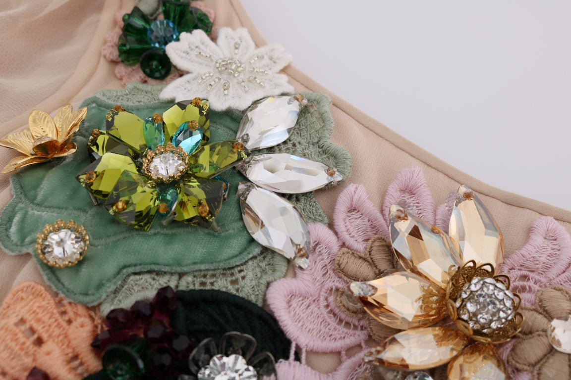 Pink Silk Floral Crystal Maxi Gown Dress-Dolce & Gabbana-LabelTerrace.com