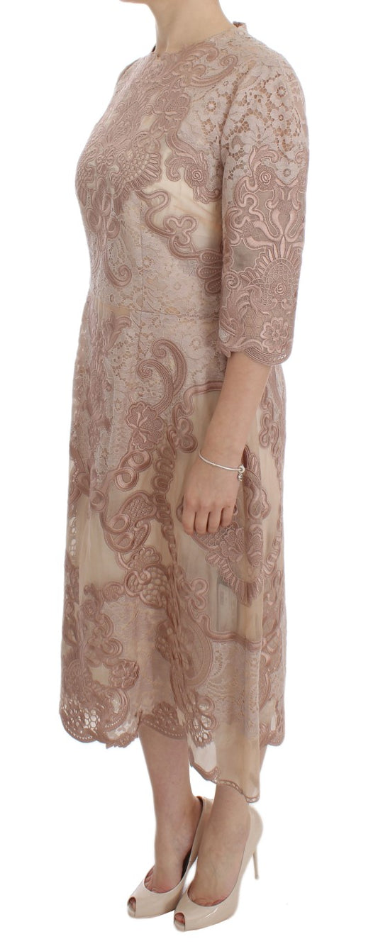 Pink Silk Lace Ricamo Shift Gown Dress-Dolce & Gabbana-LabelTerrace.com