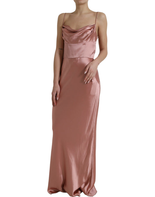 Pink Silk Spaghetti Straps Long Gown Dress-Dolce & Gabbana-LabelTerrace.com