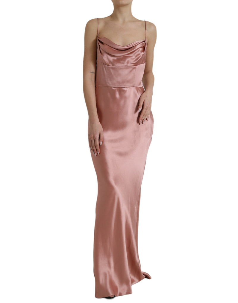 Pink Silk Spaghetti Straps Long Gown Dress-Dolce & Gabbana-LabelTerrace.com