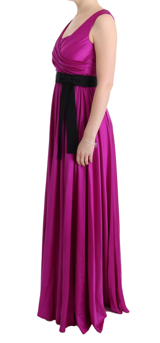 Pink Silk Stretch Shift Long Dress-Dolce & Gabbana-LabelTerrace.com