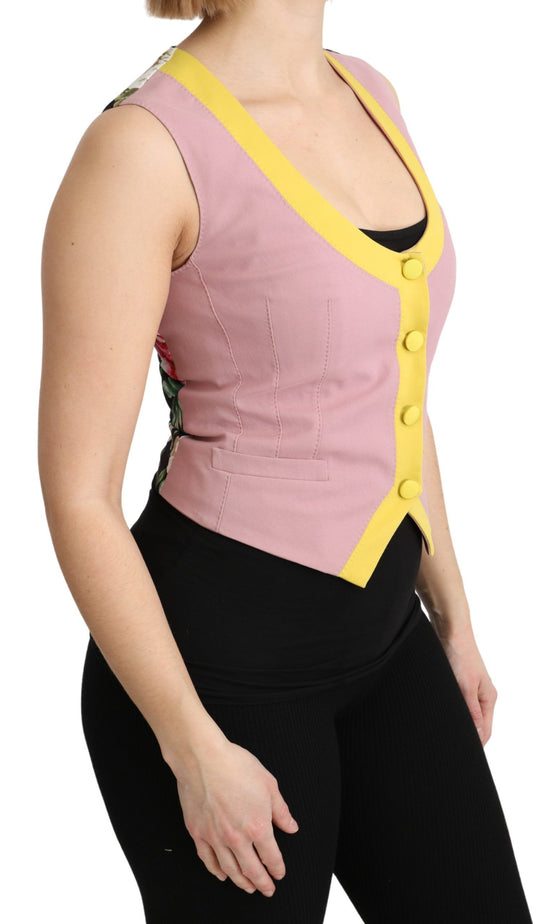 Pink Sleeveless Waistcoat Vest Cotton Top-Dolce & Gabbana-LabelTerrace.com