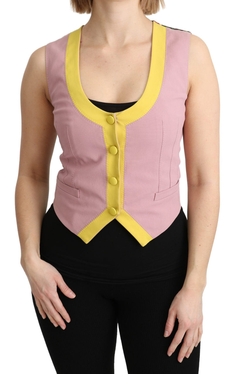 Pink Sleeveless Waistcoat Vest Cotton Top-Dolce & Gabbana-LabelTerrace.com