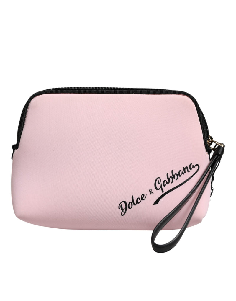 Pink Solid Nylon DG Logo Print Clutch Zip Borse Pouch Bag-Dolce & Gabbana-LabelTerrace.com