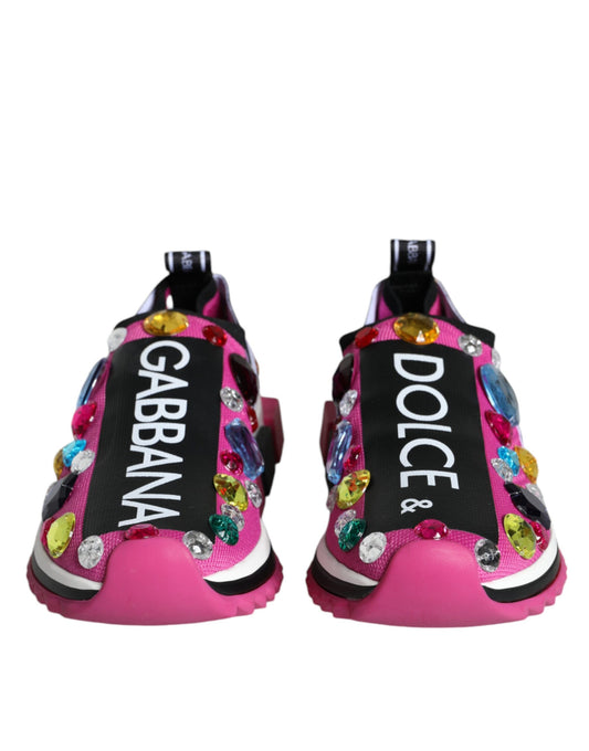 Pink Sorrento Crystals Low Top Sneakers Shoes-Dolce & Gabbana-LabelTerrace.com