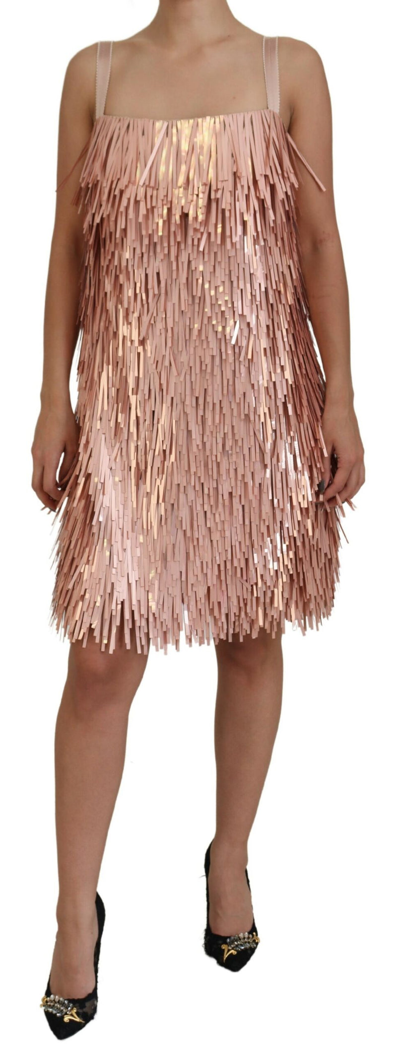 Pink Tinsel Sleeveless Shift A-line Dress-Dolce & Gabbana-LabelTerrace.com